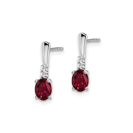 14k White Gold Drop Earrings with Oval Created Ruby and Diamond Accents