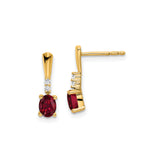 14k Yellow Gold Drop Earrings with Created Ruby and Diamond Accents, Elegant Dangle Style