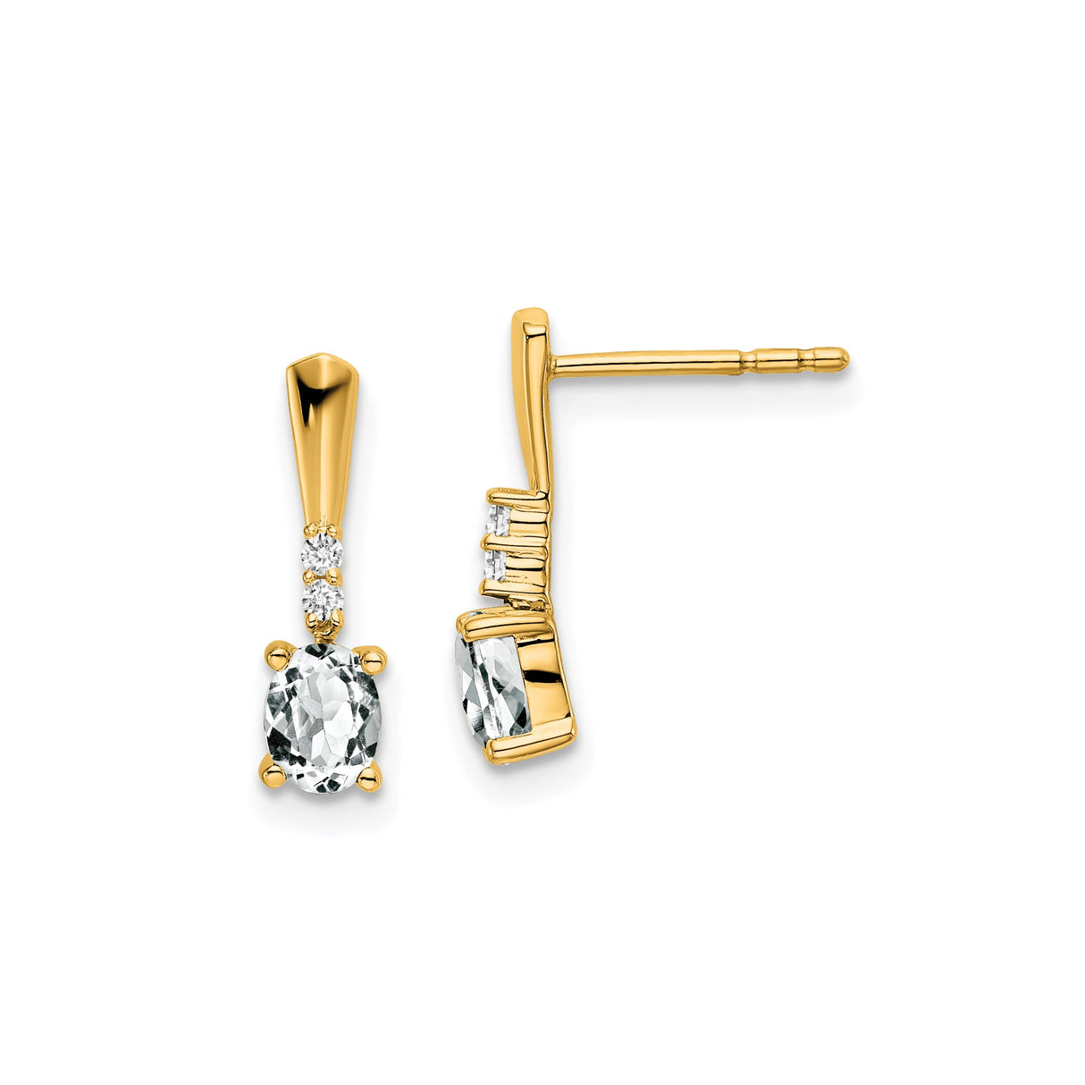 14k Yellow Gold Drop Earrings with Oval White Topaz and Diamond Accents