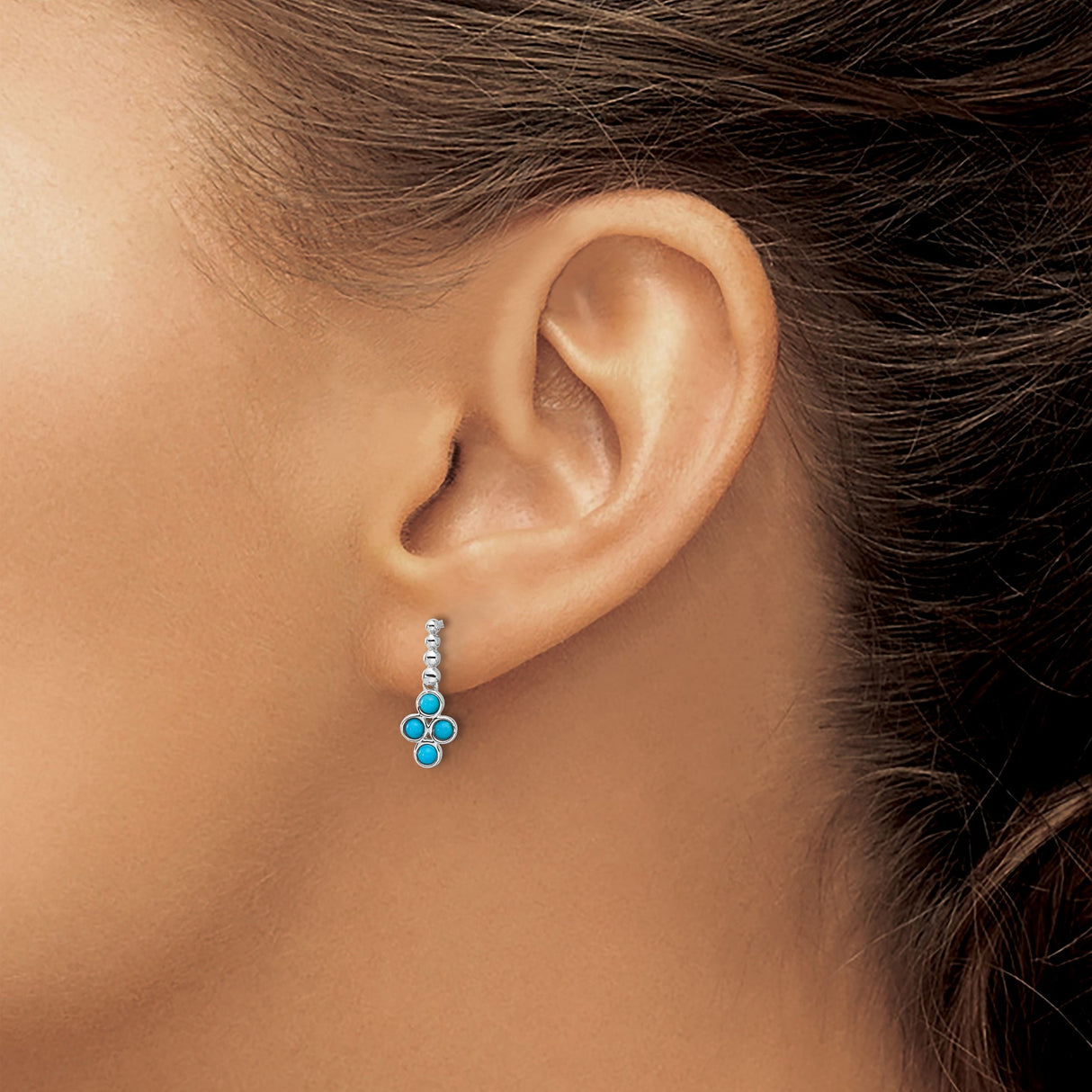 14k White Gold Dangle Earrings with Turquoise in Clover Design, Boho Style for Women