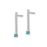 14k White Gold Drop Earrings with Turquoise and White Topaz, Vertical Dangle Design