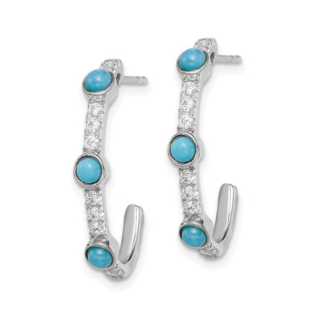 14k White Gold Hoop Earrings with Turquoise and White Topaz, Modern Design for Women