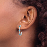 14k White Gold Hoop Earrings with Turquoise and White Topaz, Modern Design for Women