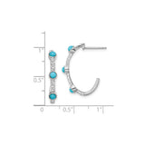 14k White Gold Hoop Earrings with Turquoise and White Topaz, Modern Design for Women