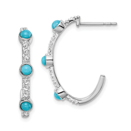 14k White Gold Hoop Earrings with Turquoise and White Topaz, Modern Design for Women