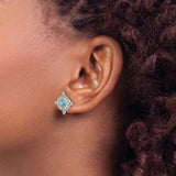14k White Gold Evil Eye Stud Earrings with Turquoise and White Topaz Halo