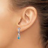 14k White Gold Dangle Earrings with Turquoise and Amethyst, Teardrop Design, Formal Style