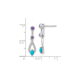 14k White Gold Dangle Earrings with Turquoise and Amethyst, Teardrop Design, Formal Style