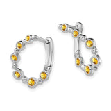14k White Gold Hoop Earrings with Citrine in Linked Open Teardrop Design