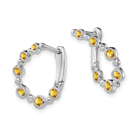 14k White Gold Hoop Earrings with Citrine in Linked Open Teardrop Design