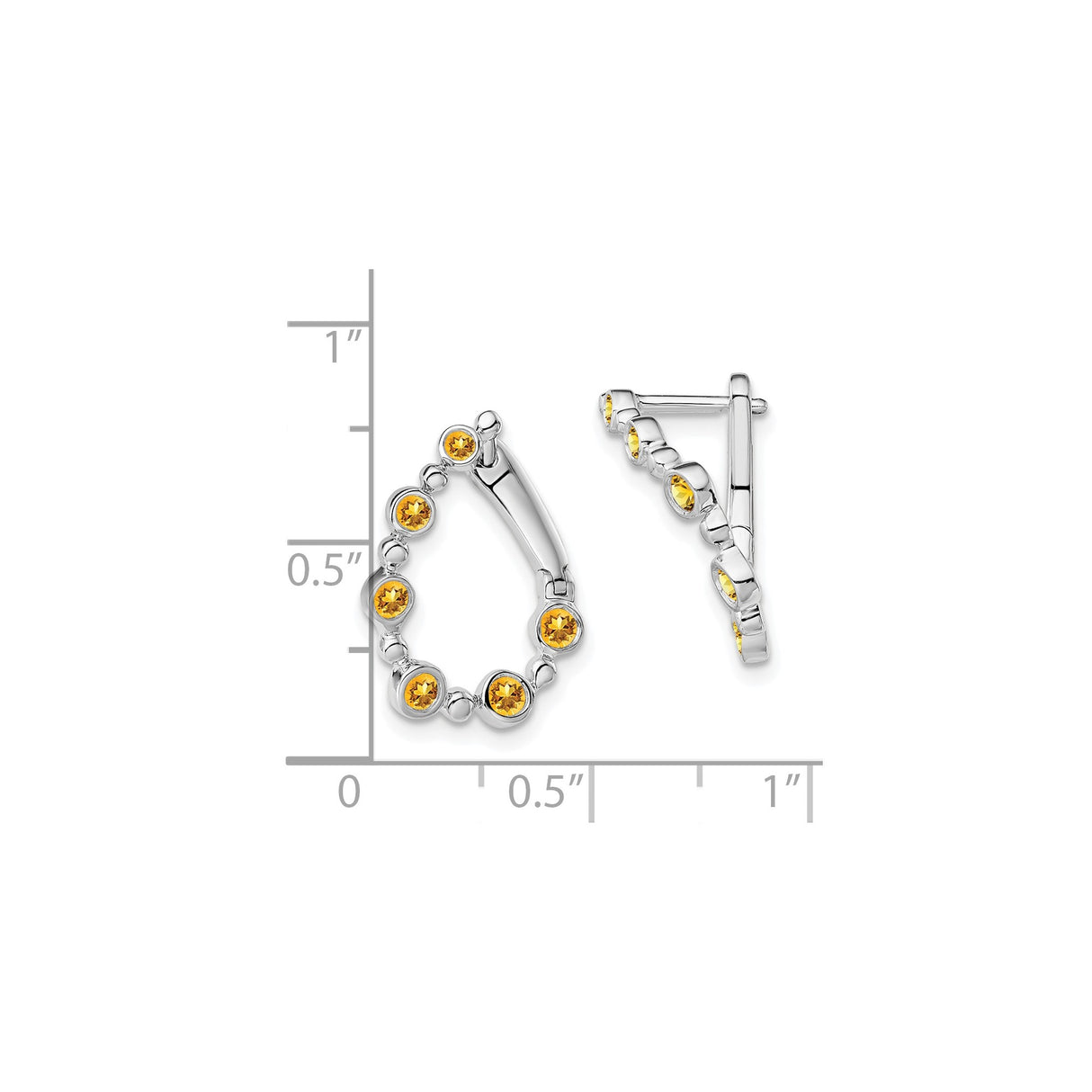 14k White Gold Hoop Earrings with Citrine in Linked Open Teardrop Design