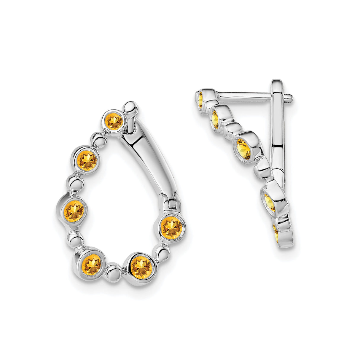 14k White Gold Hoop Earrings with Citrine in Linked Open Teardrop Design