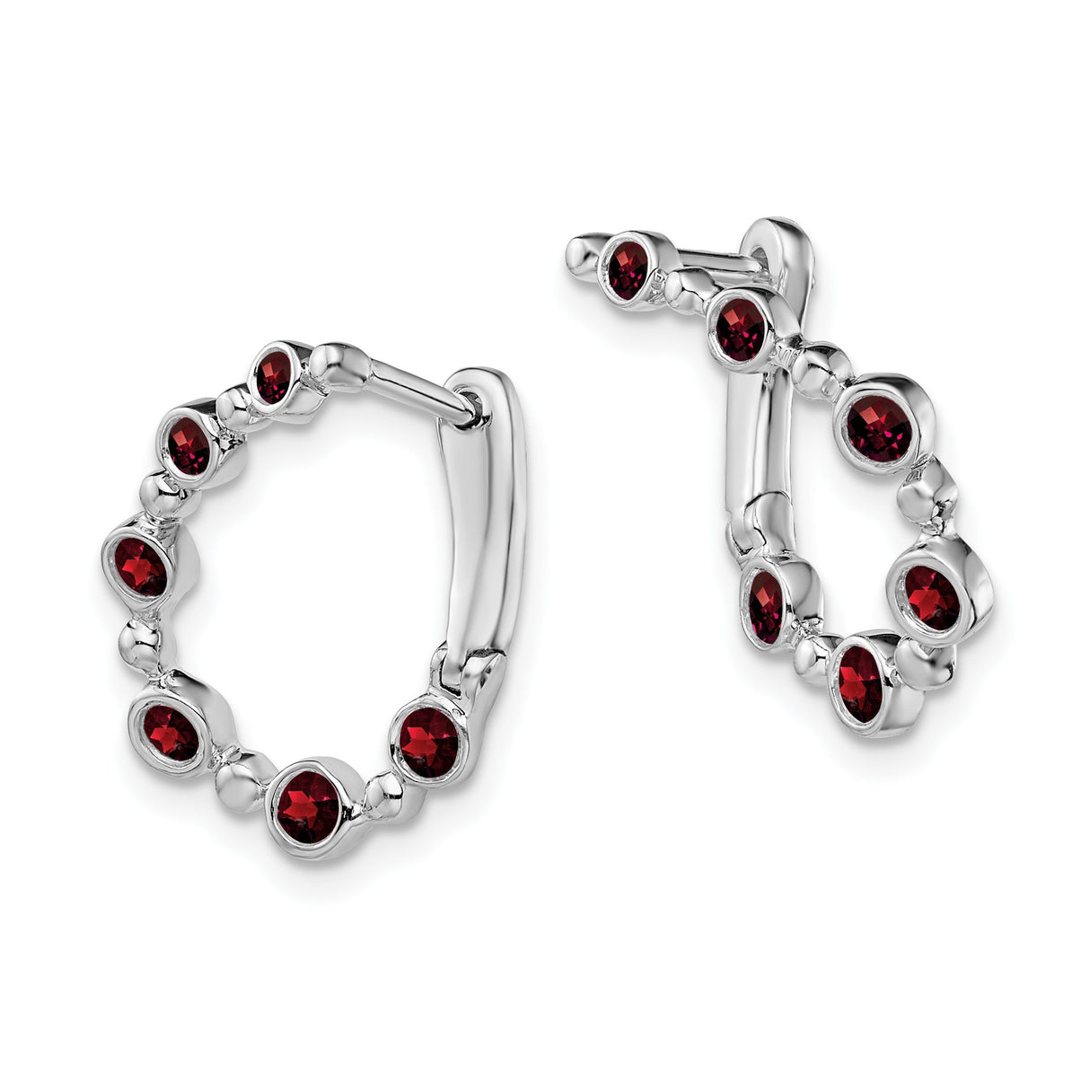 14k White Gold Teardrop Hoop Earrings with Garnet, Classic Evening Style for Women