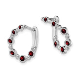 14k White Gold Teardrop Hoop Earrings with Garnet, Classic Evening Style for Women