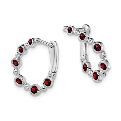 14k White Gold Teardrop Hoop Earrings with Garnet, Classic Evening Style for Women