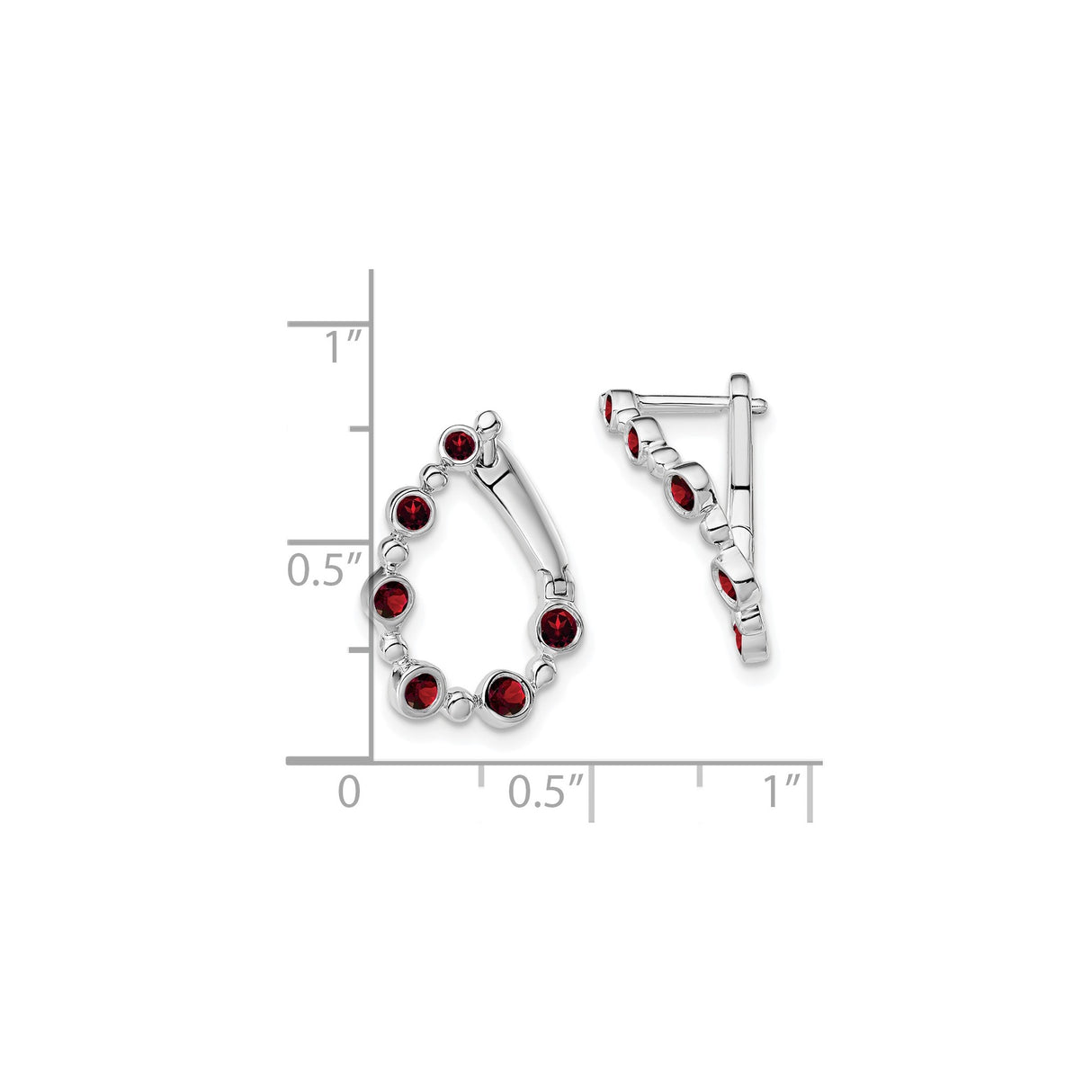 14k White Gold Teardrop Hoop Earrings with Garnet, Classic Evening Style for Women