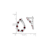 14k White Gold Teardrop Hoop Earrings with Garnet, Classic Evening Style for Women