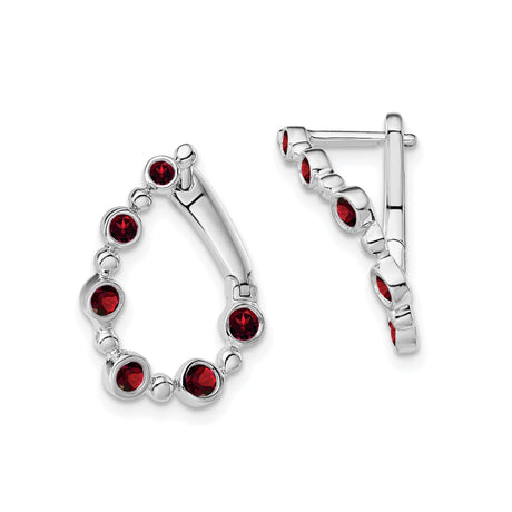 14k White Gold Teardrop Hoop Earrings with Garnet, Classic Evening Style for Women