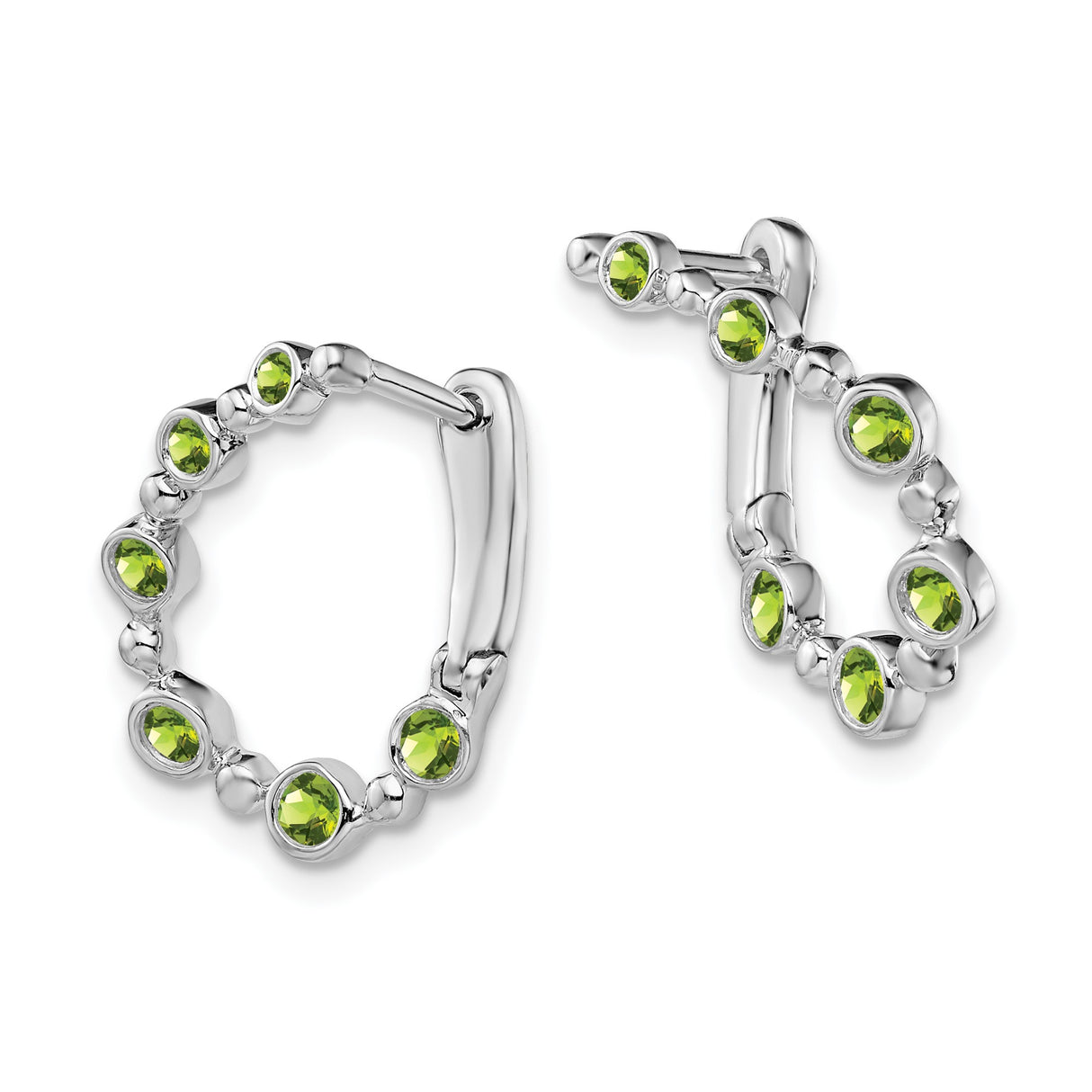 14k White Gold Hoop Earrings with Peridot in Teardrop Bezel Set Design