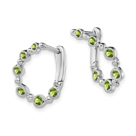 14k White Gold Hoop Earrings with Peridot in Teardrop Bezel Set Design