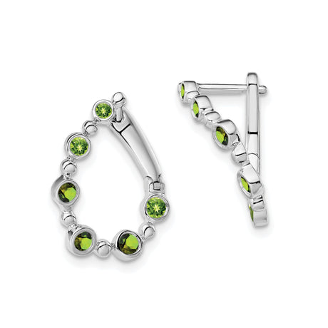 14k White Gold Hoop Earrings with Peridot in Teardrop Bezel Set Design