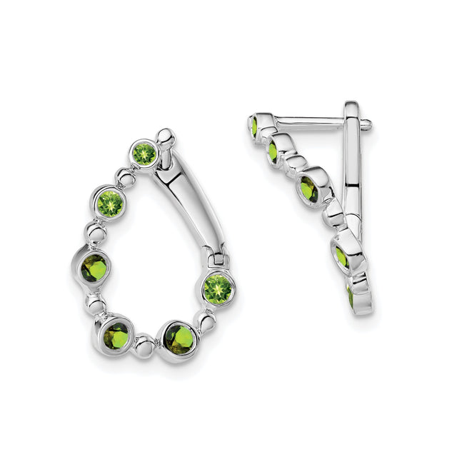 14k White Gold Hoop Earrings with Peridot in Teardrop Bezel Set Design