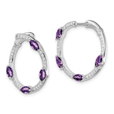 14k White Gold Hoop Earrings with Marquise Amethyst and Diamond Accents