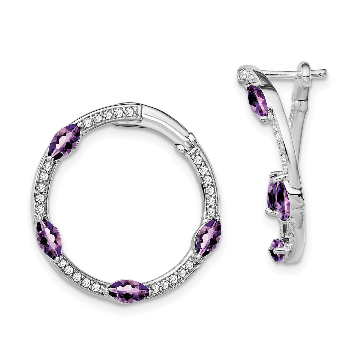 14k White Gold Hoop Earrings with Marquise Amethyst and Diamond Accents