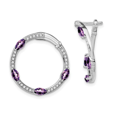 14k White Gold Hoop Earrings with Marquise Amethyst and Diamond Accents
