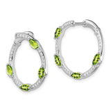 14k White Gold Hoop Earrings with Marquise Peridot and Round Diamonds, August Birthstone Jewelry