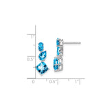 14k White Gold Dangle Earrings with Graduated Swiss Blue Topaz in Oval, Pear, and Cushion Cuts