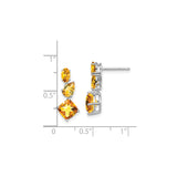 14k White Gold Drop Earrings with Citrine, Long Dangle Gemstone Design for Women