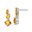 14k White Gold Drop Earrings with Citrine, Long Dangle Gemstone Design for Women
