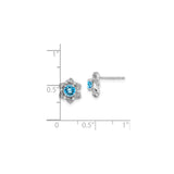 14k White Gold Floral Stud Earrings with Swiss Blue Topaz and Diamond Accents