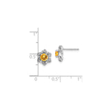 14k White Gold Floral Stud Earrings with Citrine Center and Diamond Accents
