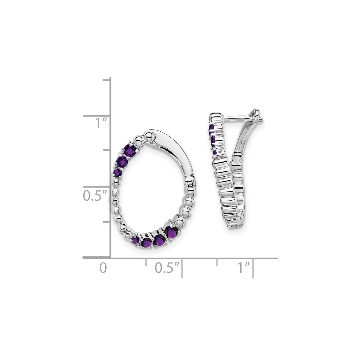 14k White Gold Hoop Earrings with Amethyst, Prong Set Purple Gemstones, Elegant Bold Style
