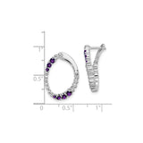 14k White Gold Hoop Earrings with Amethyst, Prong Set Purple Gemstones, Elegant Bold Style