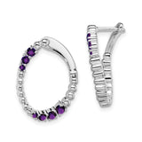 14k White Gold Hoop Earrings with Amethyst, Prong Set Purple Gemstones, Elegant Bold Style