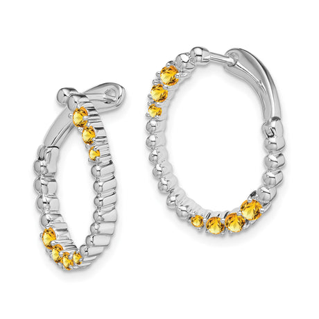 14k White Gold Hoop Earrings with Citrine Gemstones, Modern Shared Prong Style for Women