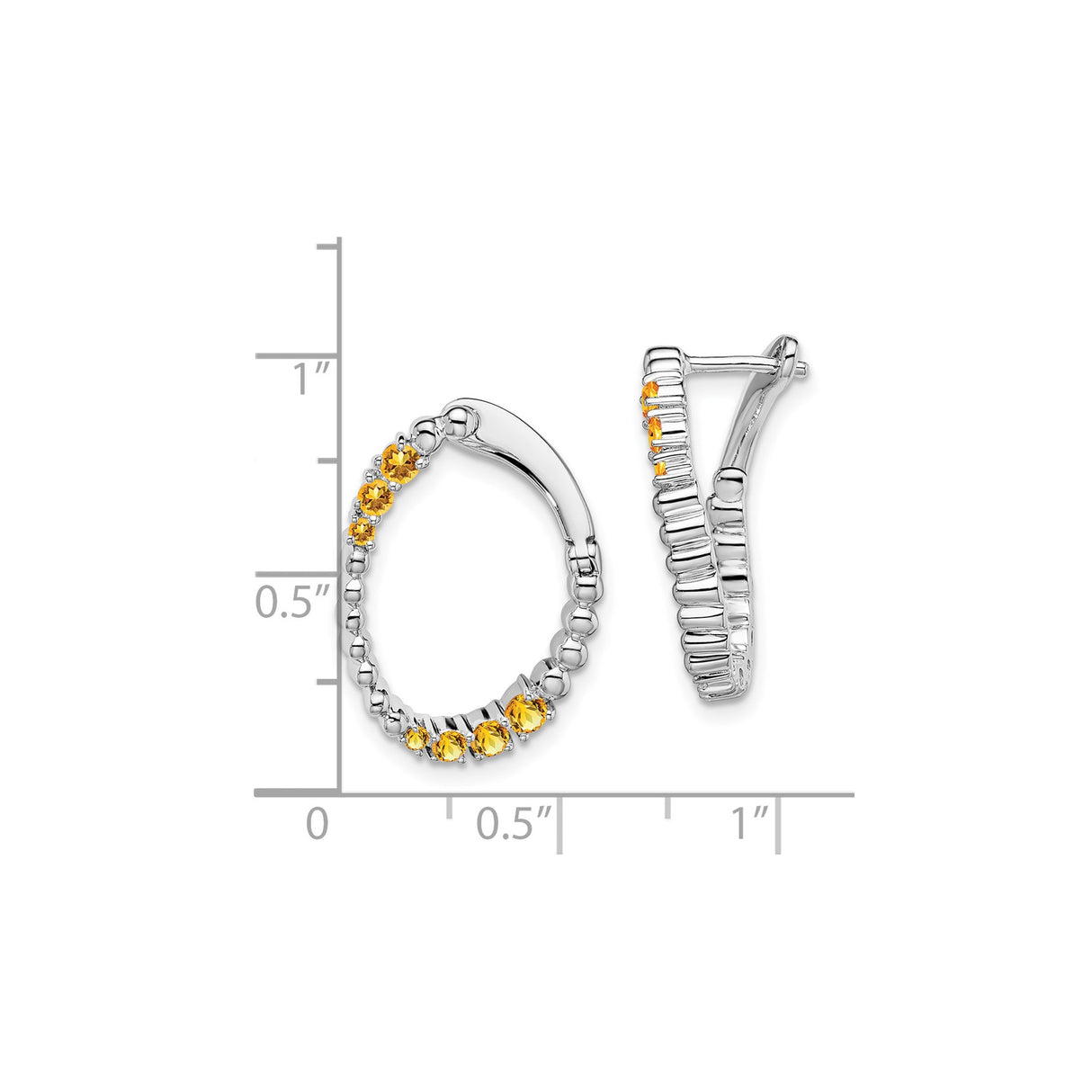 14k White Gold Hoop Earrings with Citrine Gemstones, Modern Shared Prong Style for Women