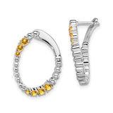14k White Gold Hoop Earrings with Citrine Gemstones, Modern Shared Prong Style for Women