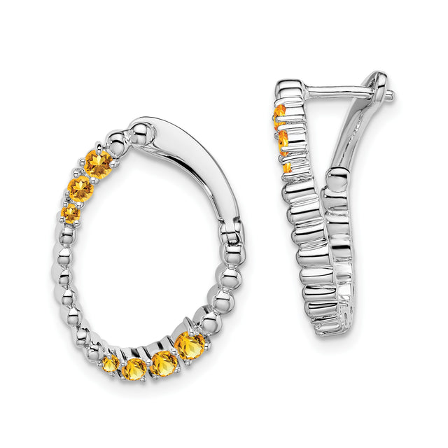 14k White Gold Hoop Earrings with Citrine Gemstones, Modern Shared Prong Style for Women