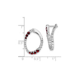 14k White Gold Hoop Earrings with Garnet, Polished Finish, Classic Oval Style