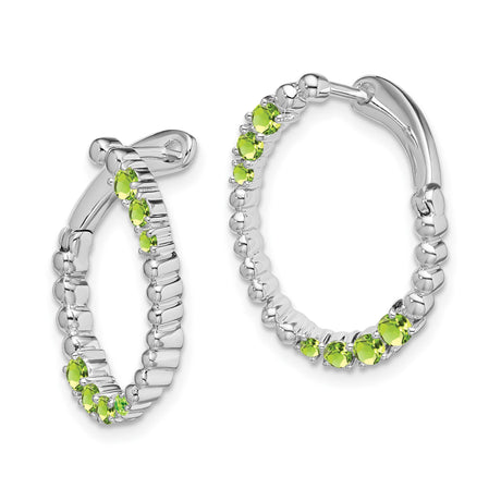 14k White Gold Hoop Earrings with Round Cut Peridot in Graduated Design for Women