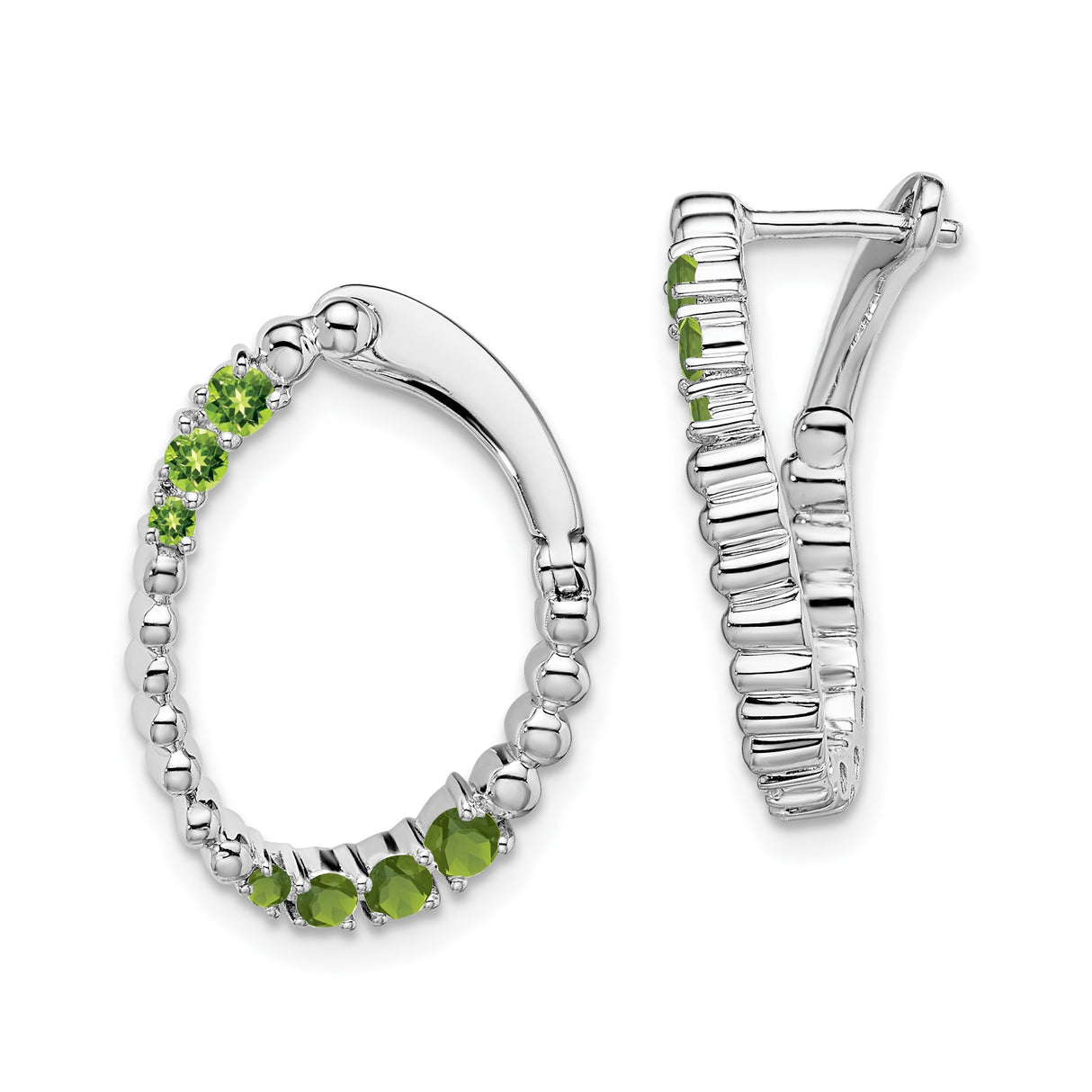 14k White Gold Hoop Earrings with Round Cut Peridot in Graduated Design for Women