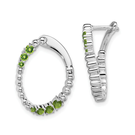 14k White Gold Hoop Earrings with Round Cut Peridot in Graduated Design for Women