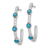 14k White Gold Hoop Earrings with Turquoise and White Topaz, Modern Elegant Style for Women