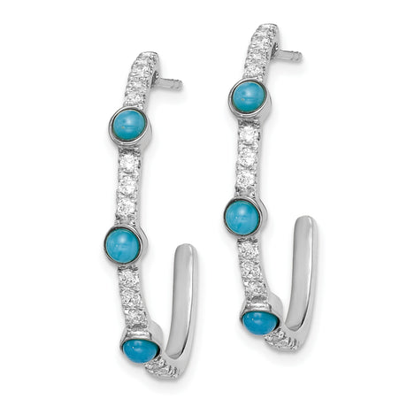 14k White Gold Hoop Earrings with Turquoise and White Topaz, Modern Elegant Style for Women