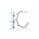 14k White Gold Hoop Earrings with Turquoise and White Topaz, Modern Elegant Style for Women