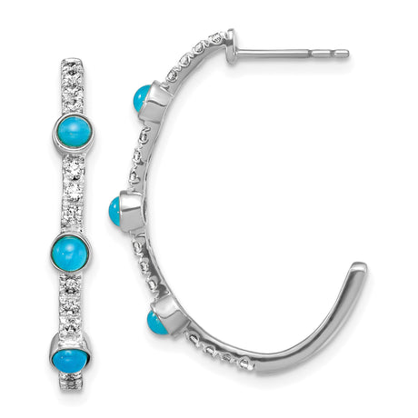 14k White Gold Hoop Earrings with Turquoise and White Topaz, Modern Elegant Style for Women